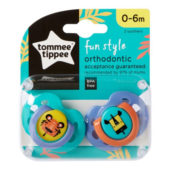 Tommee Tippee játszócumi CTN Fun 2 db 0-6 hó tigris-orrszarvú