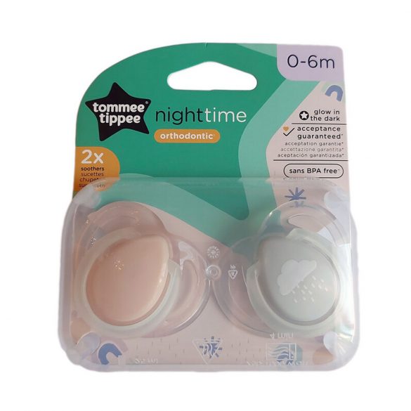 Tommee Tippee játszócumi CTN Night 2 db 0-6 hó pasztell púder-szürke